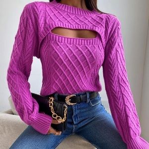 SHEIN Argyle Knit Shrug crop sweater and cami top set in Hot Pink Sz L NWOT